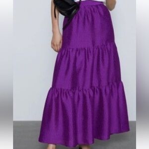 Zara purple Violet Tiered Maxi Skirt with Texture